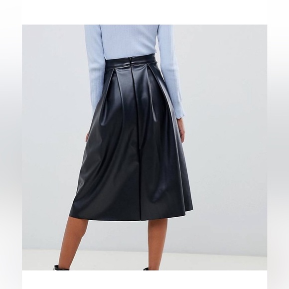 NWT ASOS Design Leather Look Full Midi Skirt with Box Pleats Size 6 - Picture 12 of 13